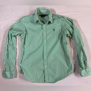 Ralph Lauren Sport Women's Green and White Striped Shirt